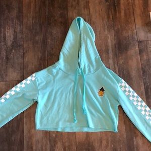 NWOT Romwe S Blue Cropped Checkerboard Hoodie